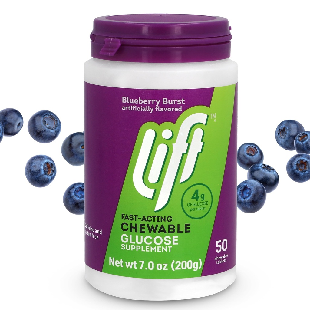 Ascensore Glucose Fast-Acting Glucose Chewable Energy Tablets, Mirtillo, 50 ct Jar (Pack of 1)