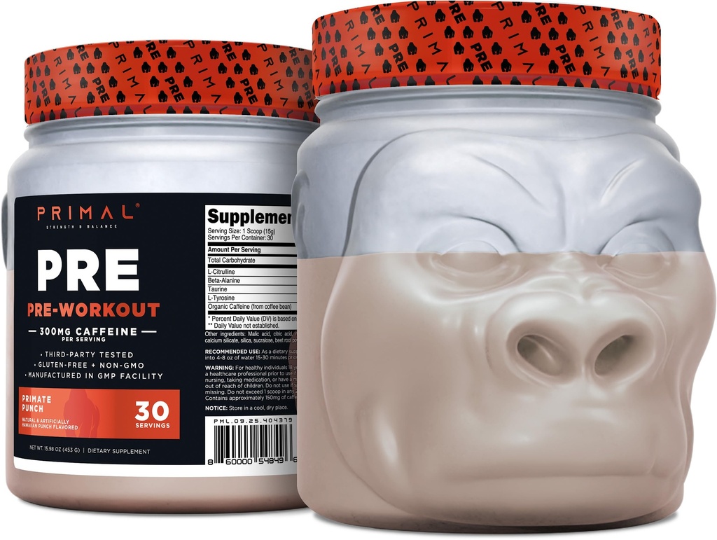 Primal Pre-Workout Primate Punch (30 Serve) (Tropical Flavored) - Gluten Free & Non-GMO