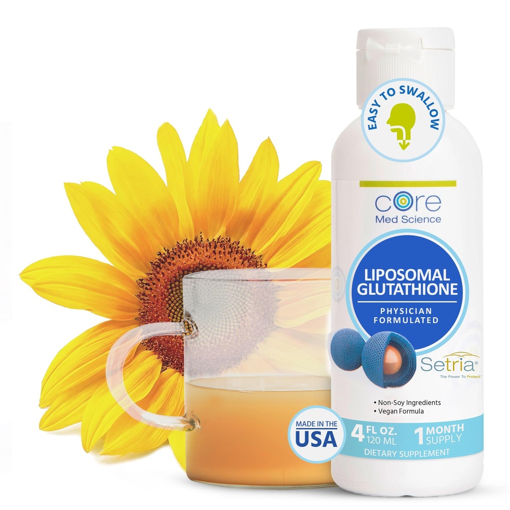 Nucleo Med Scienza Liposomal Glutathione Liquid Supplemento (500mg, 4 Fl Oz) - Setria ridotta pura con Phospholipid Complex - Supplemento antiossidante per l'energia, la salute del cervello, la salute della pelle e del fegato