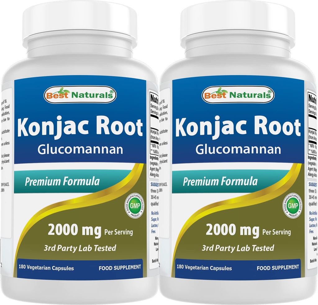 Best Naturals 2 Pack Konjac Glucomannan Root 2000 mg per Serving - 180 capsule vegetariane