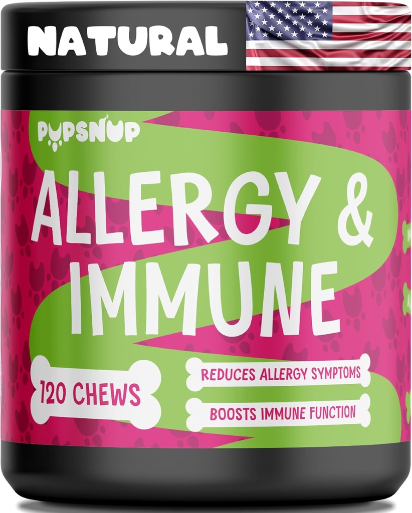 PupSnup- Allergy & Probiotici Immune per cani- allergia cane chews, allergie stagionali, pelle e cappotto Supplemento 120 Soft Chews- Made in USA