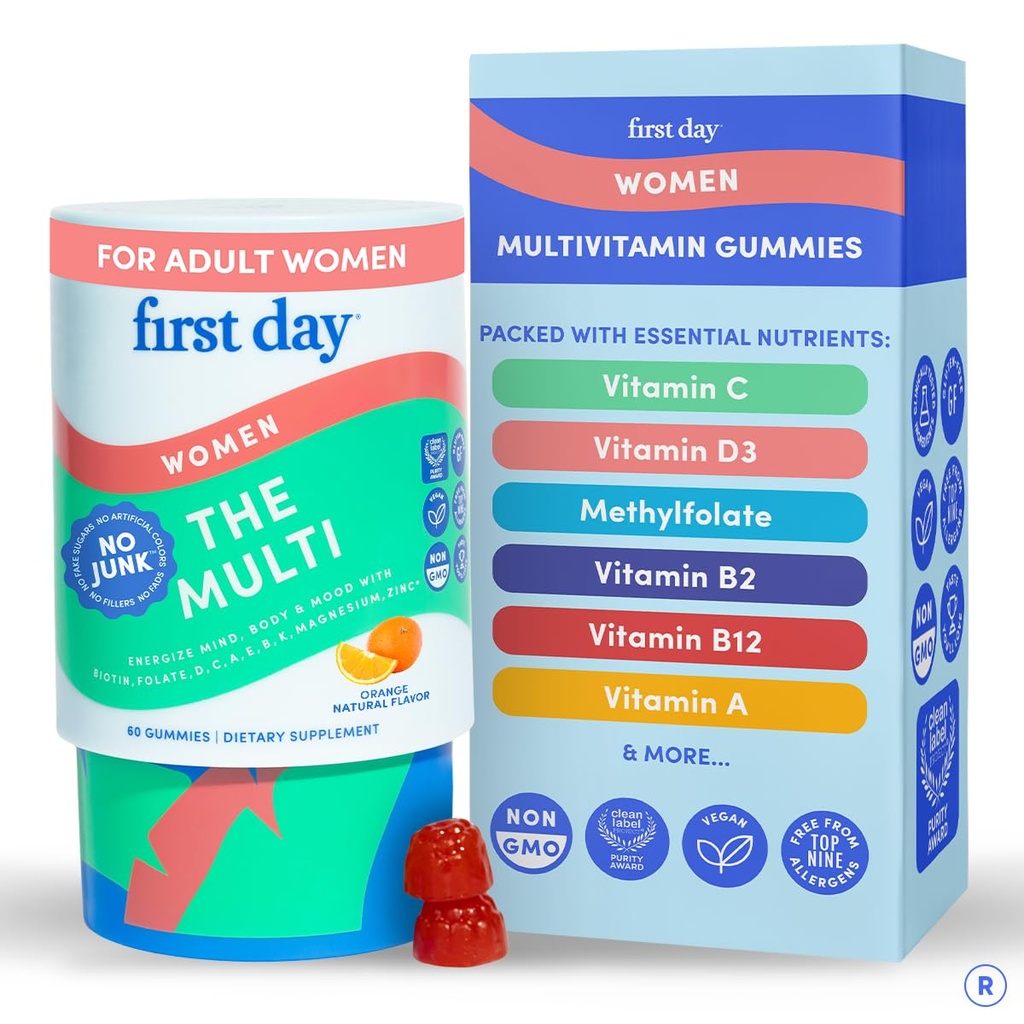 FIRST GIORNO Multivitamina per le donne - Gummie Multivitaminiche - Vitamina A C D E B12, Magnesio, Zinco, Biotina – Vegan, Gluten Free Womens Vitamins - Crescita dei capelli, Pelle, Energia – Alimentazione di 30 giorni