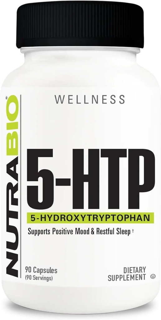 NutraBio 5-HTP Supplemento, 200 mg capsule- Può aiutare il supporto e promuovere il sonno più sano e sostenibile, 90 capsule vegetali