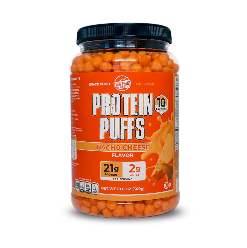 Twin Peaks Protein Puffs - (Nacho Cheese), Keto Friendly, Basso Carb Snack (300g, 21g Protein, 2g Carbs Net, Alta Proteina, Spuntino croccante sano)