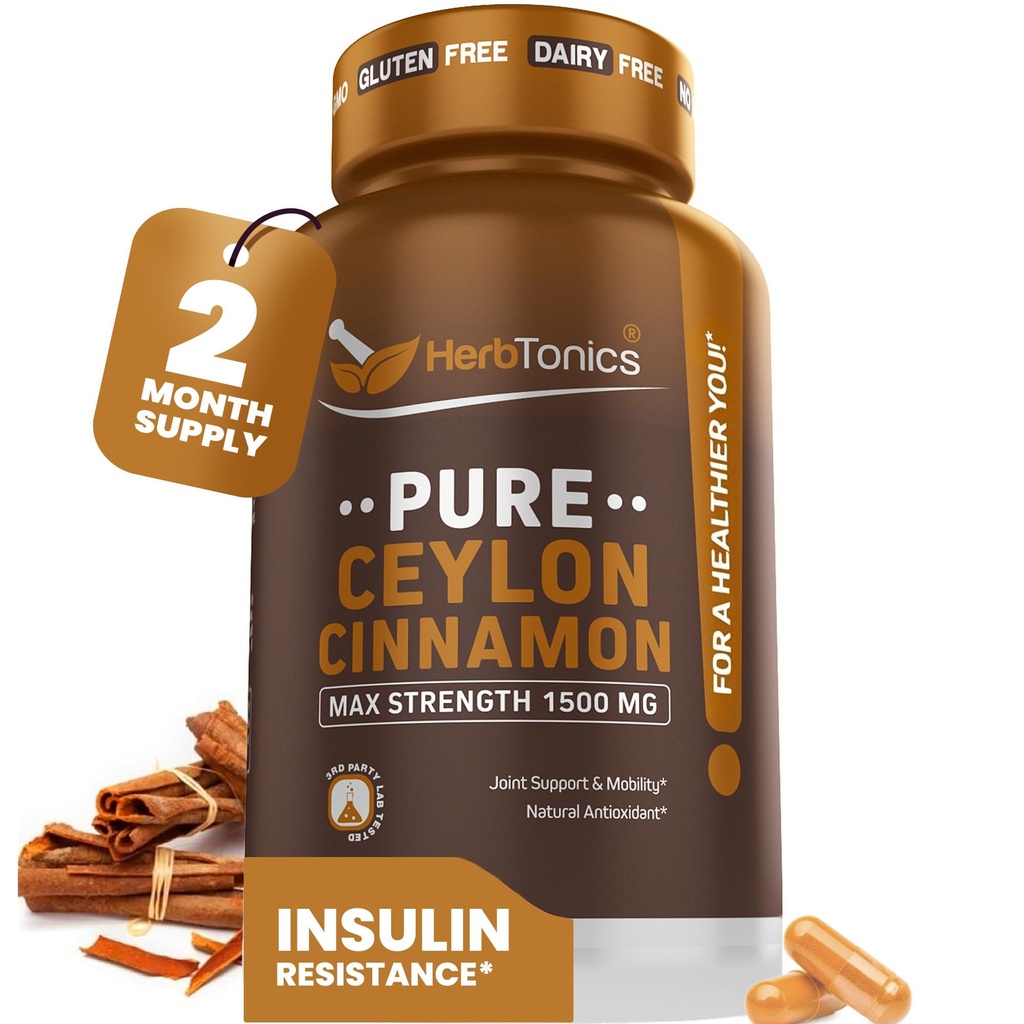 Erbtonici Pure Ceylon Cinnamon Capsule | Sistema immunitario, Gestione del peso sano | Non OGM, Gluten Free | 1500 Mg - 120 capsule
