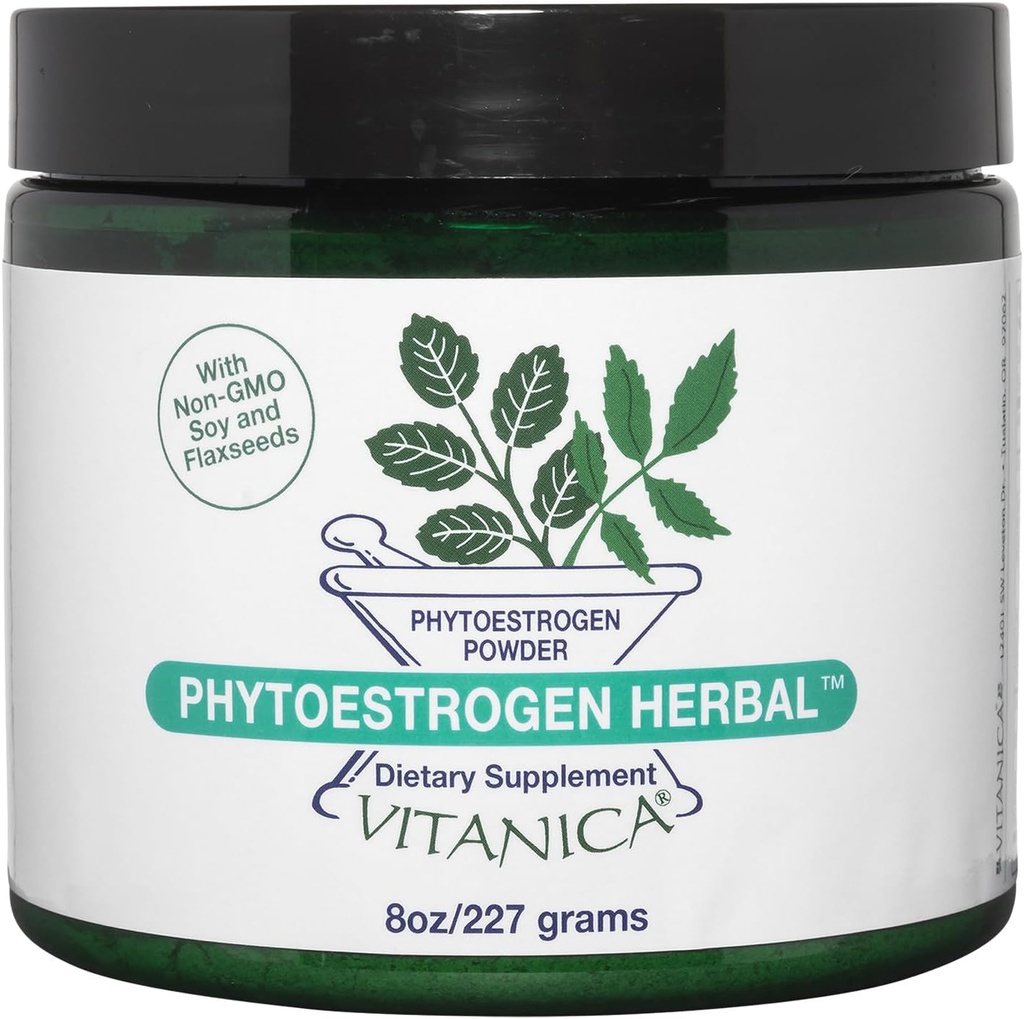 Vitanica Phytoestrogen Herbal non OGM PMS, Menopause Relief Supplement per le donne, Equilibrio di ormone, Maglioni notturni & Hot Flash Relief, Soia Isoflavones, Vegan, Polvere 8 Oz (Phytoestrogen Herbal Pro Logo)