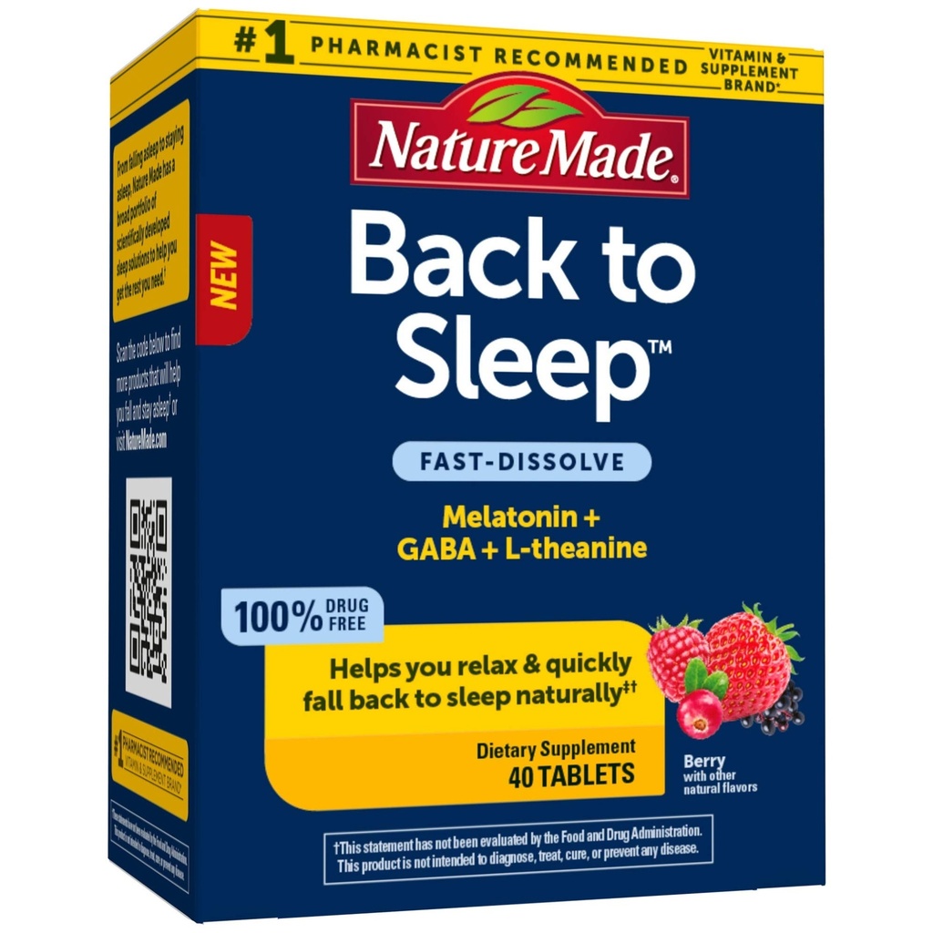 Natura fatta tornare a dormire, Melatonin Fast-Dissolve, ti aiuta a cadere a dormire naturalmente, L-teanina e GABA per aiutare a rilassarsi e calmare la tua mente, 40 compresse