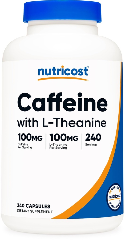 Nutricost Caffeina con L-teanina, 100mg di Ogni, 240 Capsule, 240 Serve - Non OGM e Gluten Free