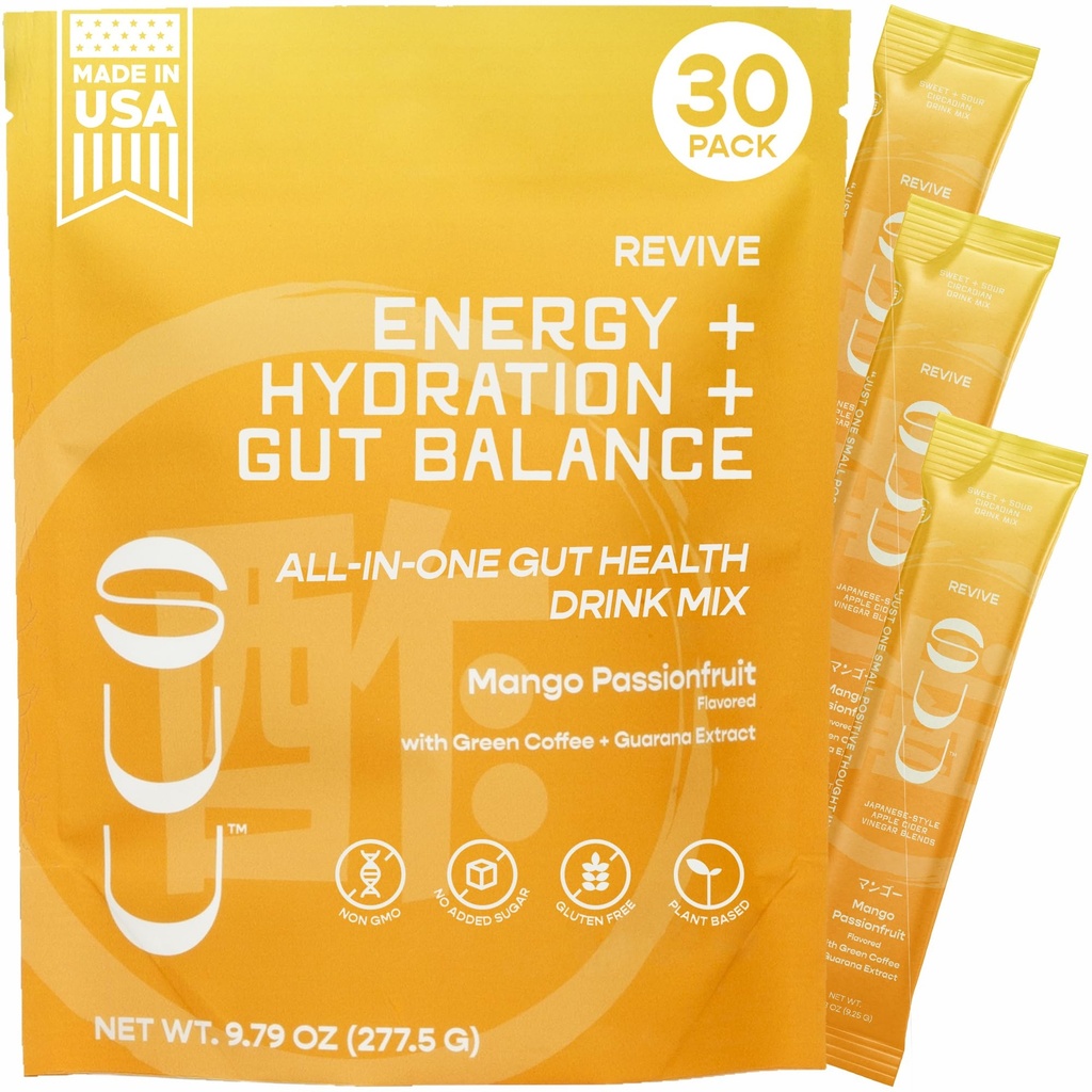 Revive Gut Health Drink Mix|Apple Sider Vinegar Prebiotics,Probiotics Gut Health for Women & Men|Green Coffee,Guarana|Supports Digestive Health, Energy & Hydration|Mango Passionfruit,30 Servings