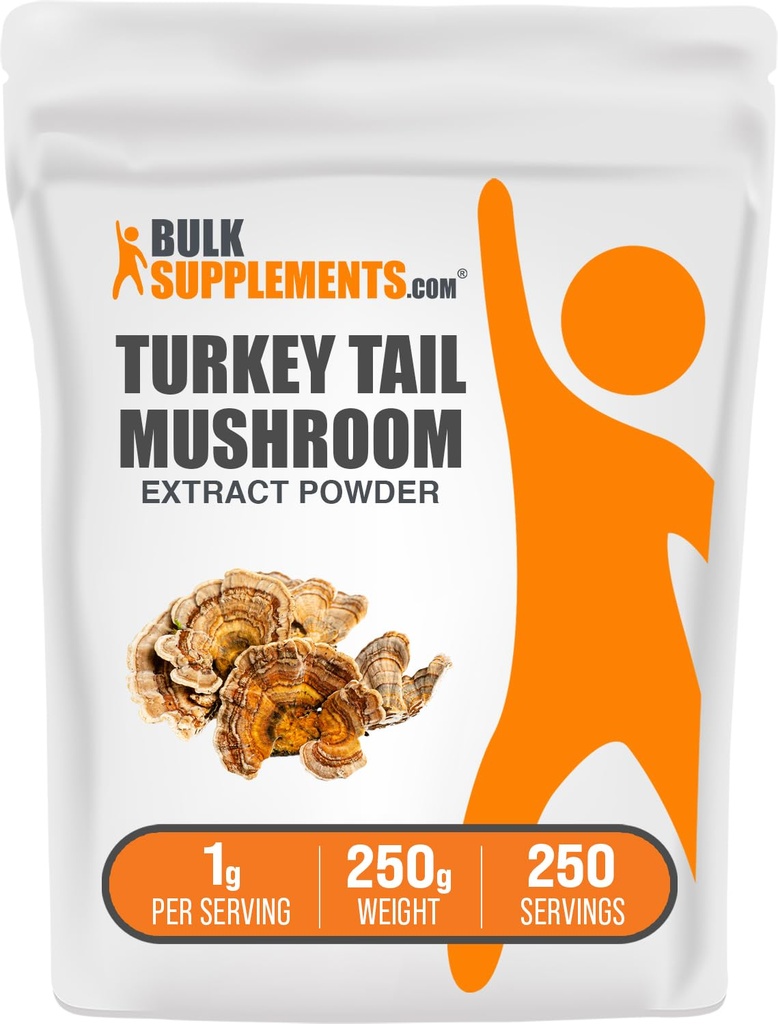 BulkSupplements.com Turchia Tail Mushroom Extract Powder - Coriolus Versicolor Extract, Mushroom Supplement - Vegan & Gluten Free, 1g per Serving, 250g (8.8 oz) (Pack of 1)