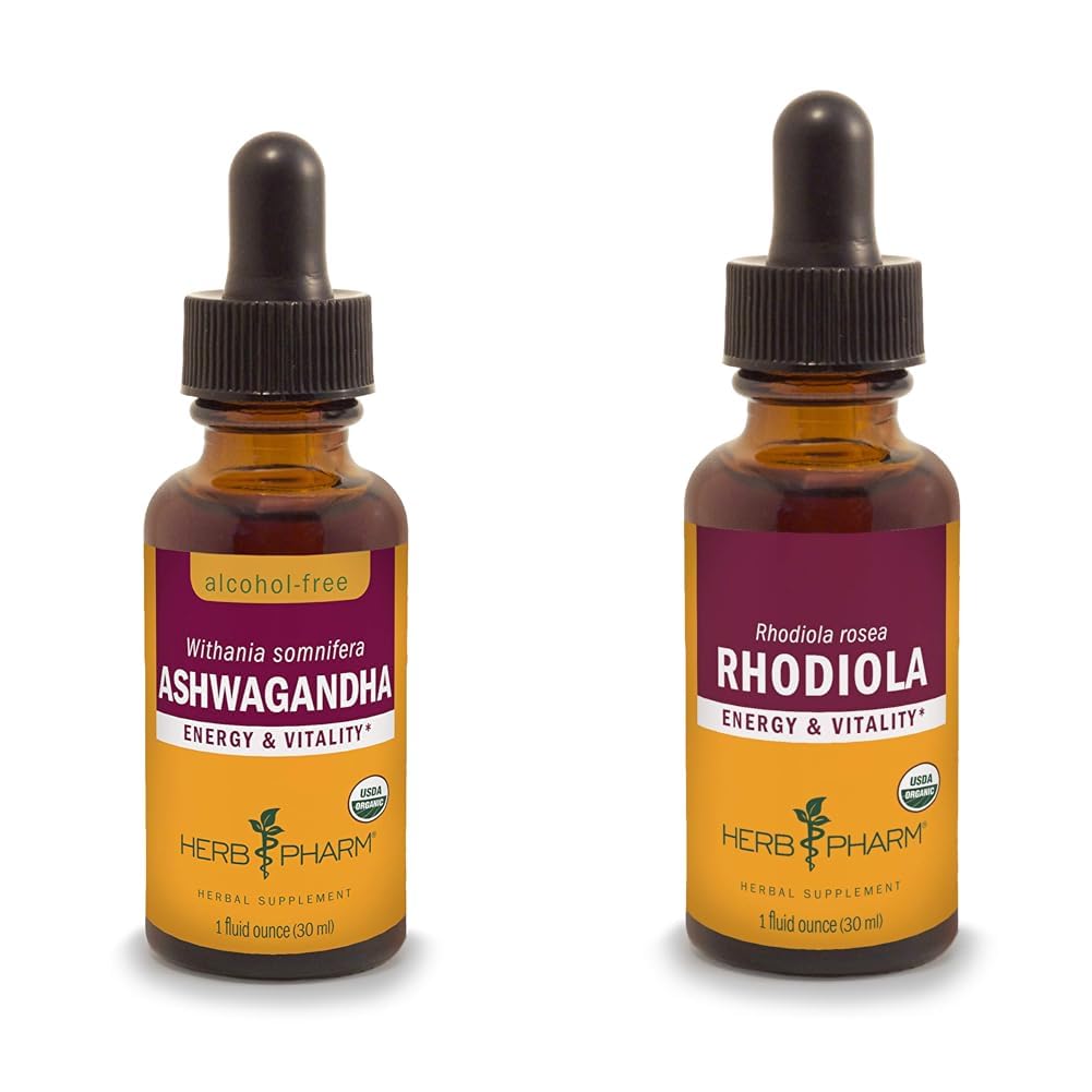 Herb Pharm Ashwagandha & Rhodiola Estratto di radice per energia, vitalità, resistenza & stamina, glicerite senza alcool e alcool canna organica, 1 Oz Ogni