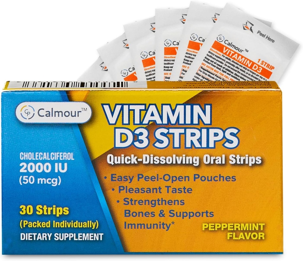Vitamina D3 Strips 30 Pack| 2000 IU Oral Dissolvable D3 Vitamin Strips | Peppermint Flavor Melts on Your Tongue in 30 secondi | Boost Immunity & Enhance Mental Focus with Vitamin D3 2000