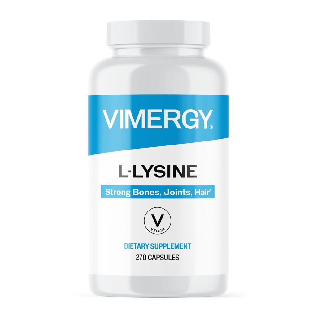 Vimergy L-Lysine – Promuove la pelle sana, i capelli e le unghie* – Supporta il metabolismo sano* – Vegan, Non OGM & Gluten-Free – 270 capsule
