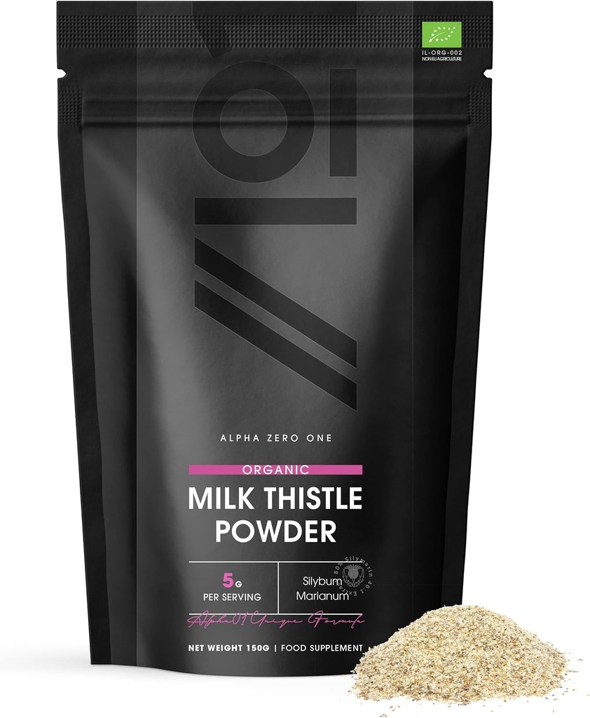 Polvere di cardo di latte organico 150g - Fonte di Silymarin detergente - Realizzata in cardo di latte freddo-pressed - Vegan, crudo, non OGM.
