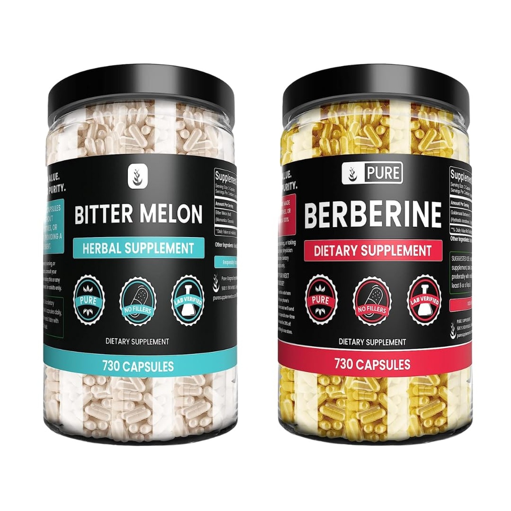 Ingredienti originali puri Berberina d'oro & Bitter Melon Capsule Bundle, (730 capsule) No Magnesio o Filler di riso