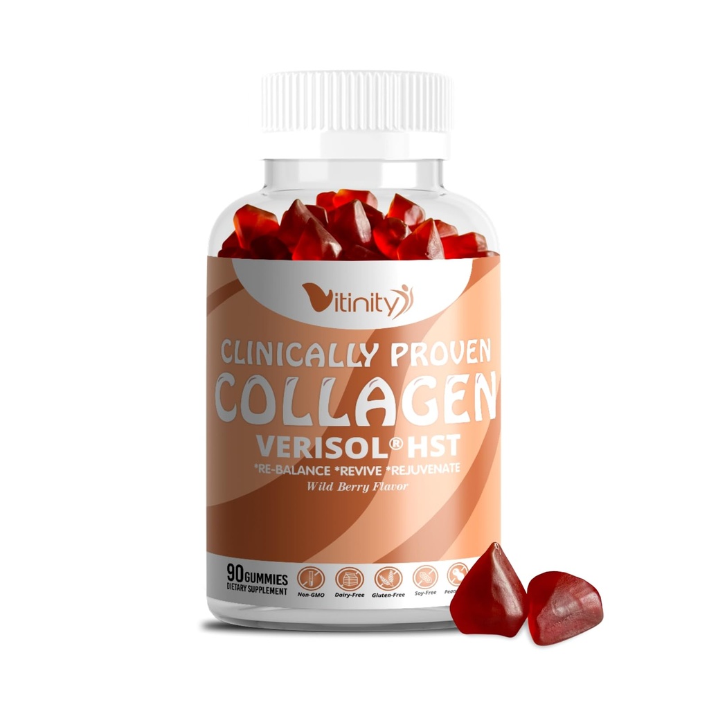 VITINITÀ VERISOL® HST+HA+VIT C Collagen Hard Chewy Gummies Clinicamente provata bellezza. Firmer,Smoother Skin,Fewer rughe,Cellulite prodotta. Vera bellezza da dentro. The Look-Good Feel-Good -30 Day Supply