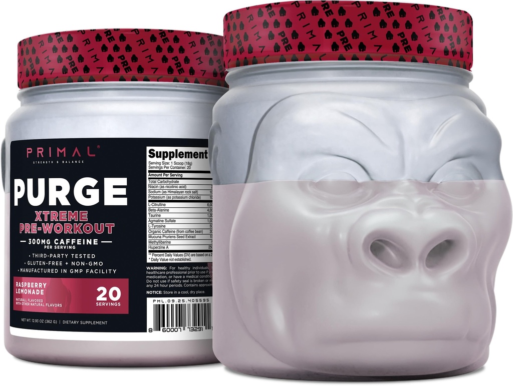 Primal Purge Xtreme Pre-Workout (Raspberry Lemonade Flavor) (20 Serve) - Gluten-Free + Non-GMO