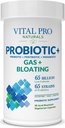 Vital Pro Naturals - Gas & Bloating Probiotics + Prebiotici, Postbiotici, Parabiotici, 4-in-1 Integratore per Adulti, Alta Potenza, 65 Strains, Una volta Daily Digestive e Supporto Immune, 30 ct