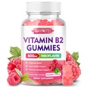 Vitamina B2 Gummies Riboflavin 400mg Supplemento con Magnesio per bambini e adulti, B2 Gummies per il supporto del sistema nervoso e del sollievo della migrania, Vegan, senza zucchero, aroma di lampone, 60 Conte