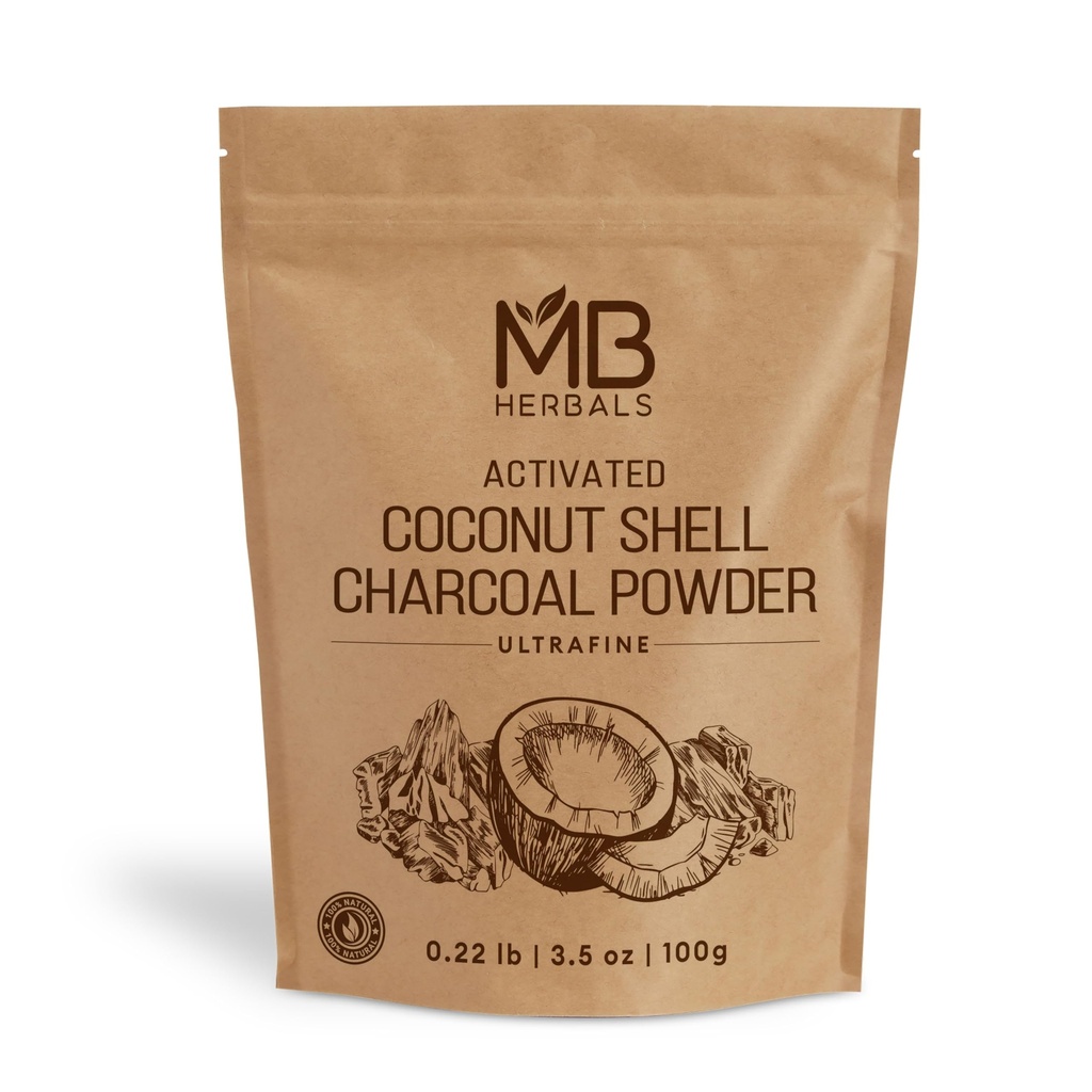 Polvere di carbone attivata di erbe di MB da Shell di cocco 3.5 oz (100 Grammo) per uso esterno solo | per i pacchetti di faccia di ToothPowder e maschere | sapone che fa | Non injest