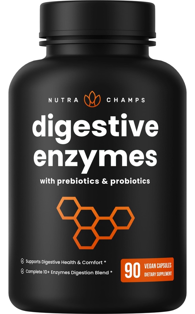 NutraChamps Enzimi Digestivi con Probiotici e Prebiotici per Donne & Uomini - 90 Capsule Vegane con Bromelain per Bloating & Optimal Gut Health
