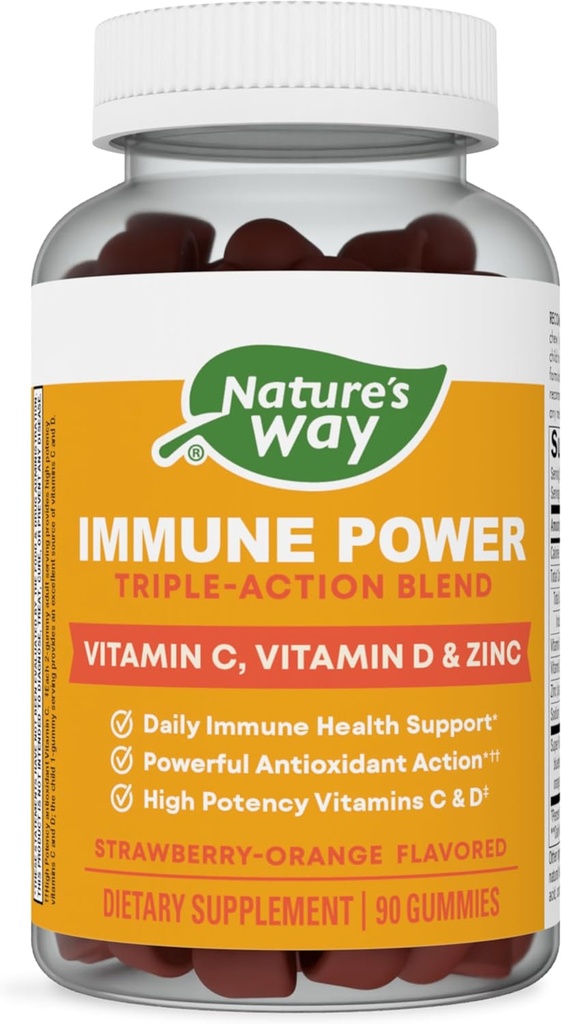 Via della natura Potere immunitario, Tripla Azione Immune Support Blend*, Vitamine C e D, Zinco, Strawberry-Orange aromaed, 90 Gummies