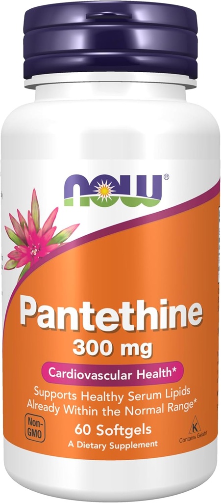 NOW Integratori alimentari, Pantethine (Coenzima A Precursor) 300 mg, Salute cardiovascolare*, 60 Softgels
