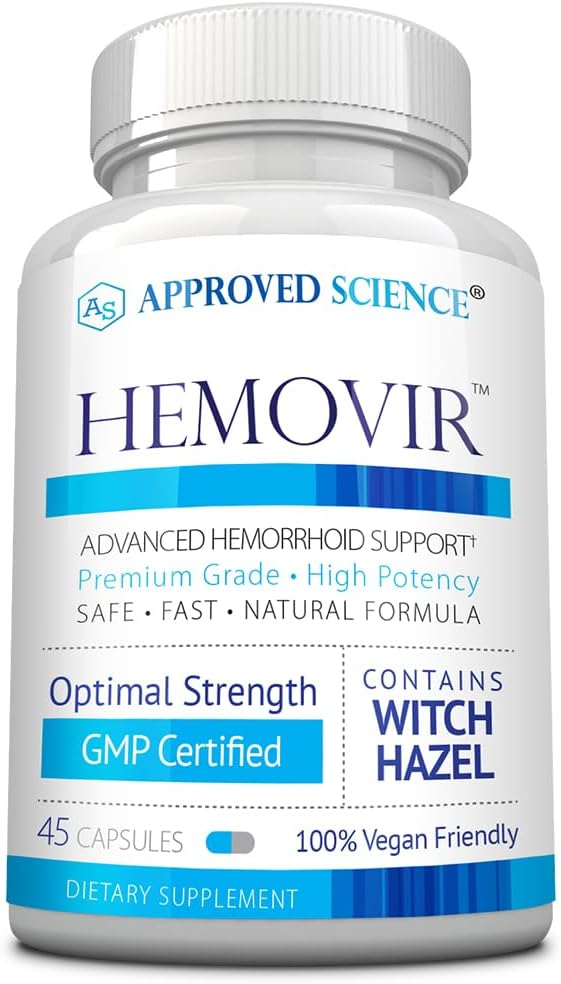 Approved Science Hemovir - Integratore di supporto emorroidi - Lunetta Strega, Cavallo Chestnut - 45 Capsule - 1 Bottiglia - Vegan