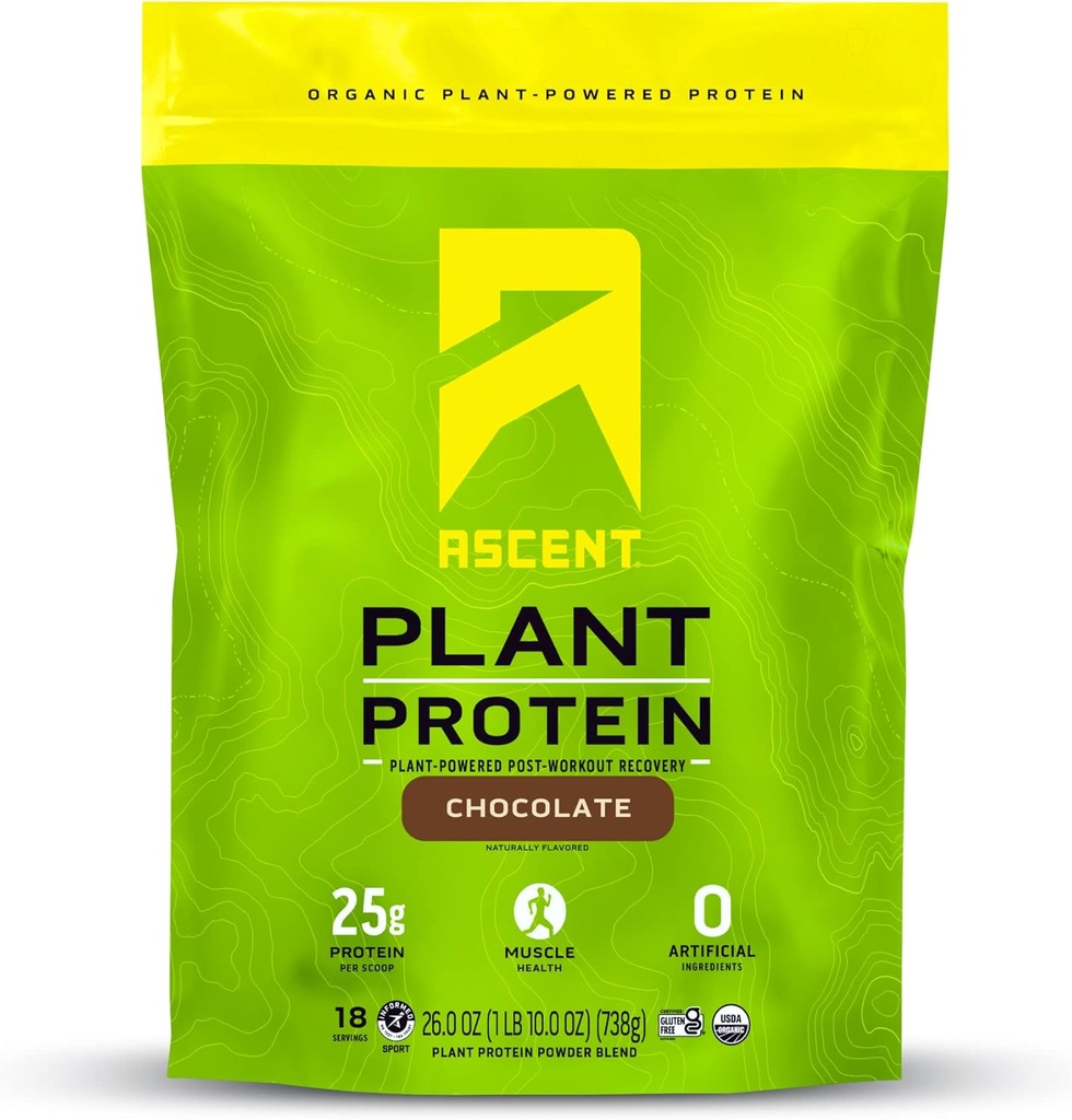 Polvere proteica a base di piante di ascesa - Proteine non lattiginose vegane, Ingredienti artificiali zero, Soia & Gluten Free, Non Aggiunto Zucchero, 4g BCAA, 2g Leucina - Cioccolato, 18 Serve
