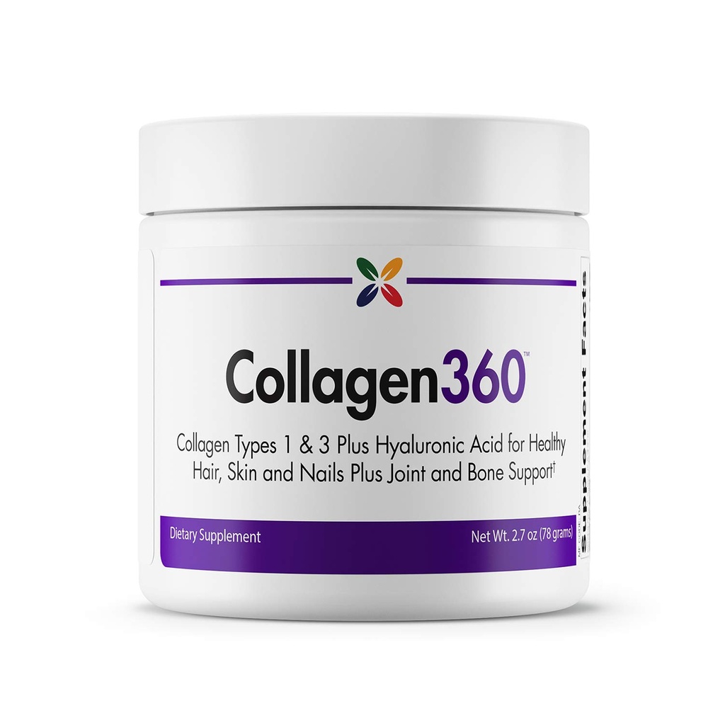 Stop Aging Now - Collagen360 con acido ialuronico - Peptidi di collagene polvere per sostenere capelli sani, unghie e pelle - aiuta a ridurre l'apparizione di linee e rughe sottili - Polvere 2.7 once
