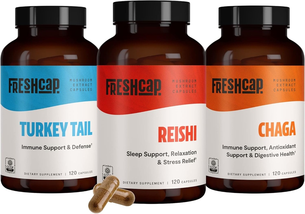 FreshCap Immune Defenders Bundle (Reishi, Turchia Tail, Chaga) Capsule