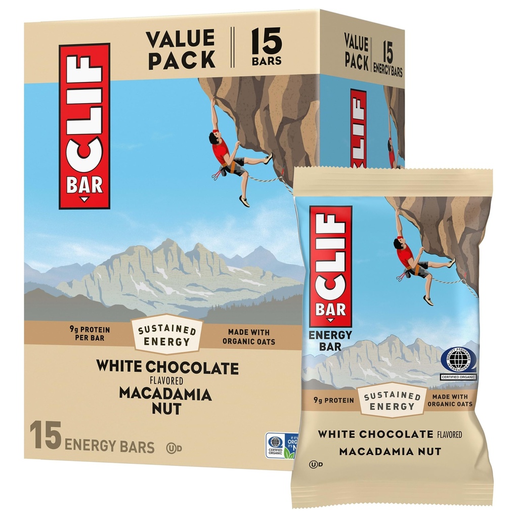 CLIF BAR - Energy Protein Bars - Bianco Cioccolato Macadamia Nut - Realizzato con Avena Organica - Energy Bars - Non-GMO - (15 Pack)