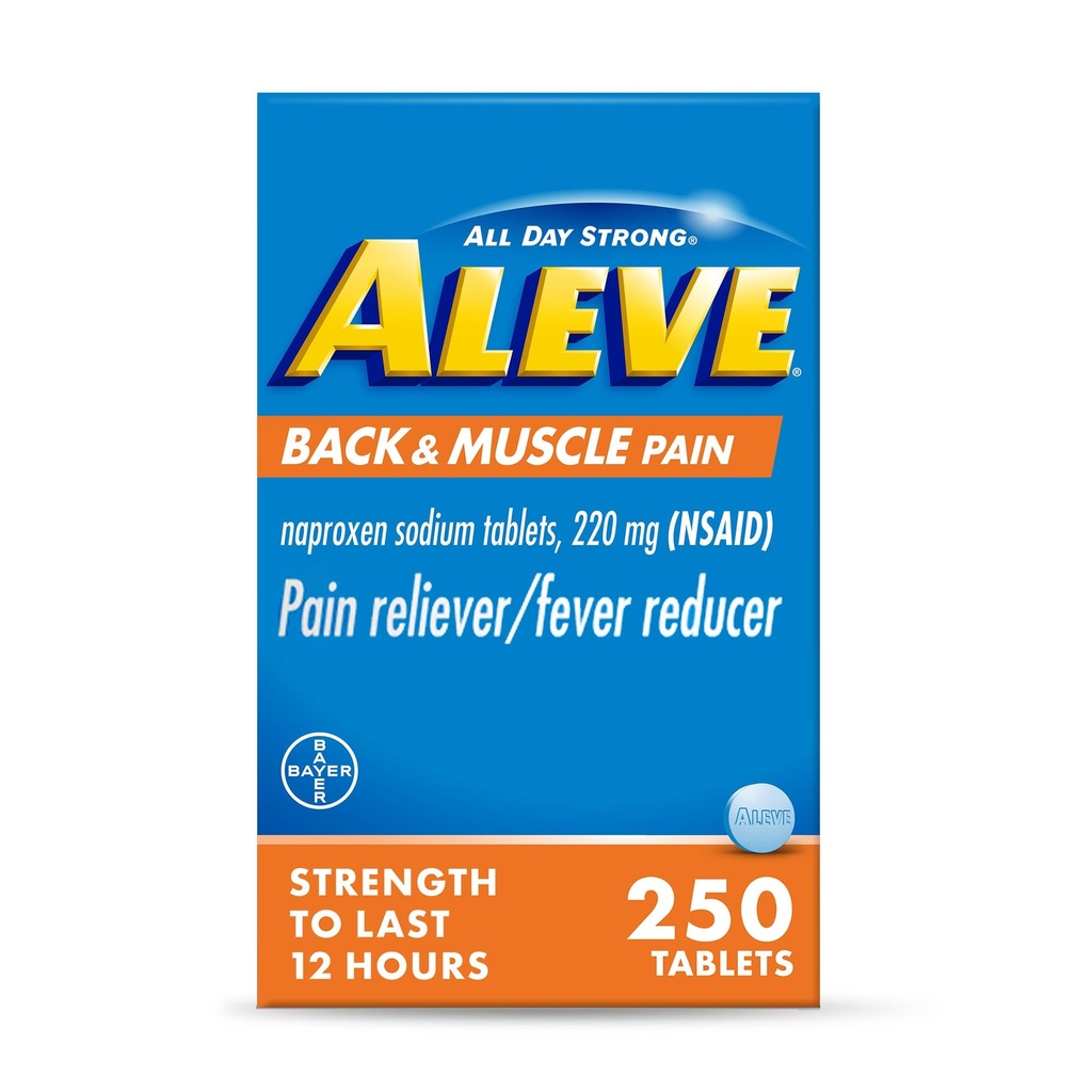 Aleve Back & Muscle Pain Relief Naproxen Sodium Tablets, Riduttore di dolore & febbre, Medicina per il corpo , 250 Conte