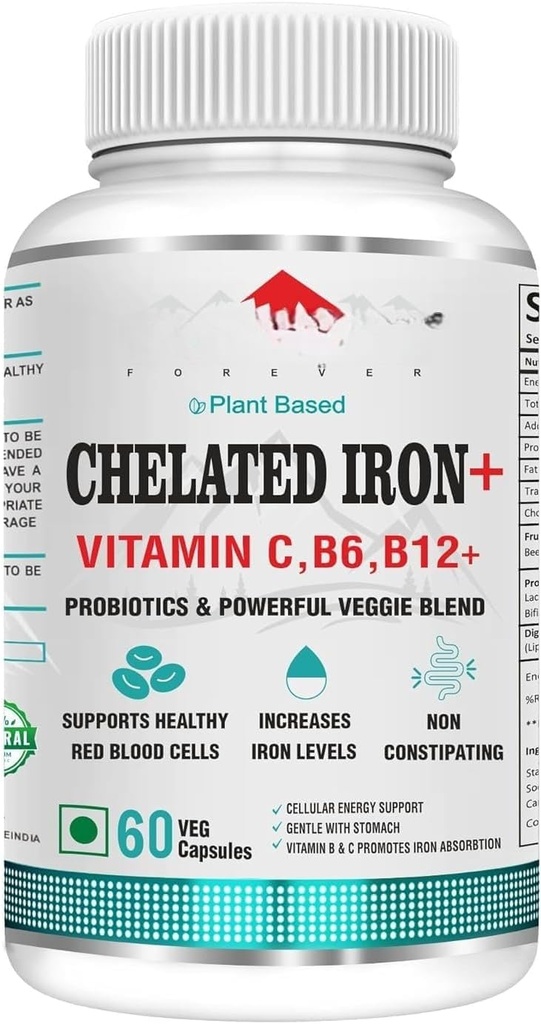 Acido folico di ferro perpetuo con VIT.C, con probiotici, VIT. B6, VIT.B9, VIT. B12- Tabelle di veg, 60