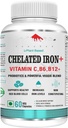 Acido folico di ferro perpetuo con VIT.C, con probiotici, VIT. B6, VIT.B9, VIT. B12- Tabelle di veg, 60