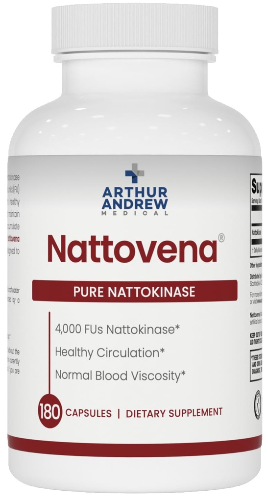 Arthur Andrew Medical, Nattovena, Pure Nattokinase Supplemento, Doppia resistenza 4.000 FU per capsula, 180