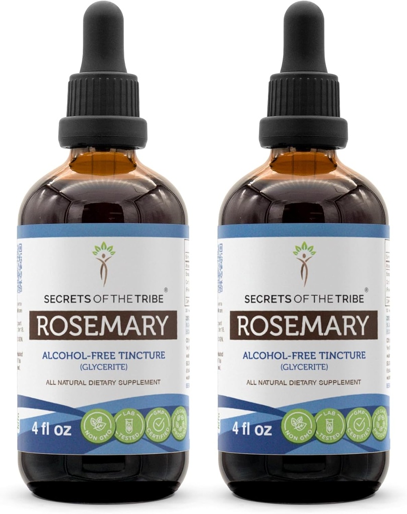 Segreti della Tribe Rosemary Alcohol-Free Liquid Extract, Rosemary (Rosmarinus Officinalis) Dried Leaf Tincture Supplement (2x4 FL OZ)