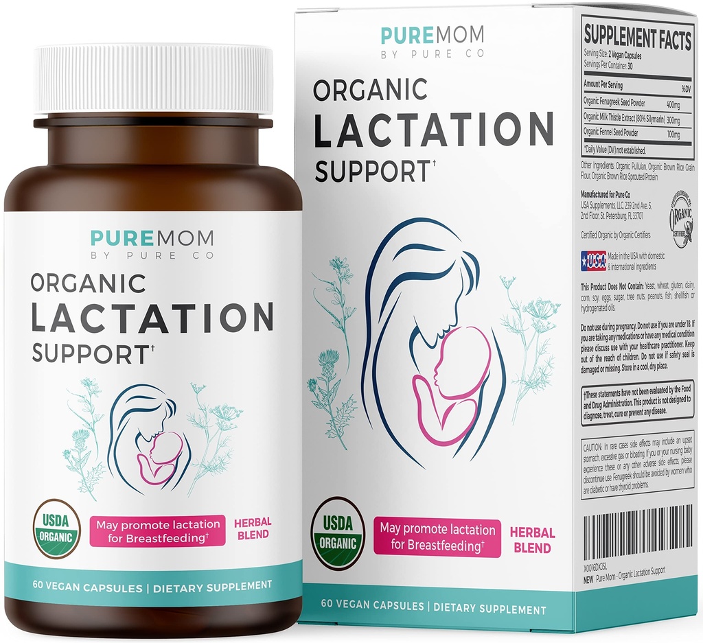 USDA Organic Lactation Supplement - Aumentare l'alimentazione del latte con il supporto per l'allattamento al seno erboso - Aiuto per le madri - Organico: Semi di Fenugreek, Fennel & Milk Thistle - 60 capsule vegane (non pillole o biscotti)