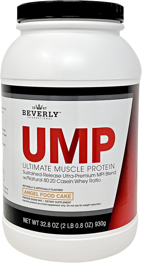 Beverly International UMP Protein Powder, Angel Food Cake. Unico Whey-Casein Ratio Costruisce il muscolo magro. Facile da digerire. Nessun Bloat. (32.8 oz) 2lb .8 oz