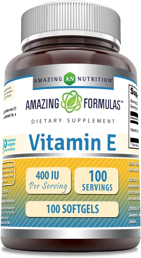Stupefacente formula vitamina E 400 IU per il supplemento | Non OGM | Gluten Free (100 Softgels)