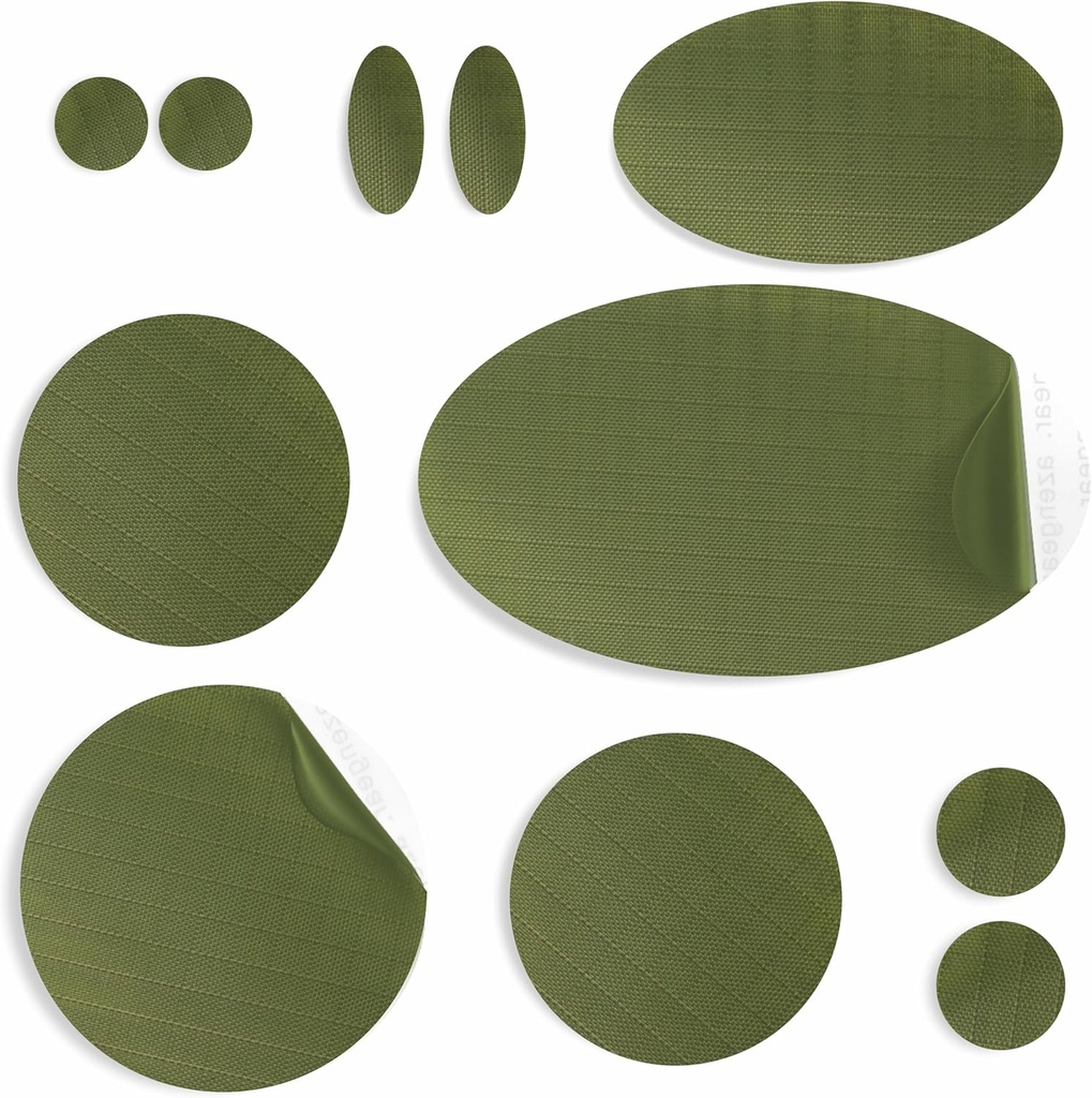 aZengear Riparazione Patch per Giacche, Tenda, Punta dello Shoe, Materasso dell'aria, Gonfiabili, Ingranaggio del PVC - Impermeabile, Autoadesivo, Tear-Cold-Heat-Resistant, Piumino Puffer (11 Pcs, Olive)