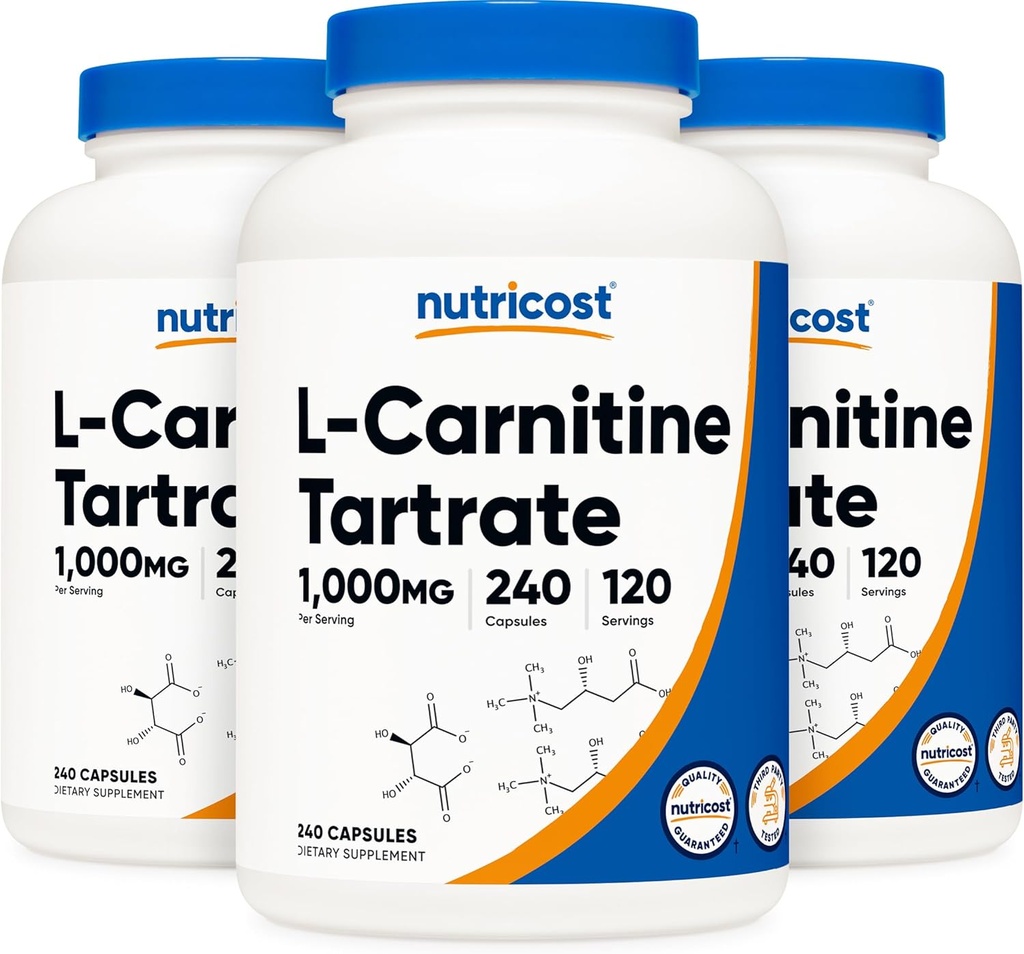 Nutricost L-Carnitina Tartrato 500mg, 240 capsule - 1000mg Per Serving (3 bottiglie)