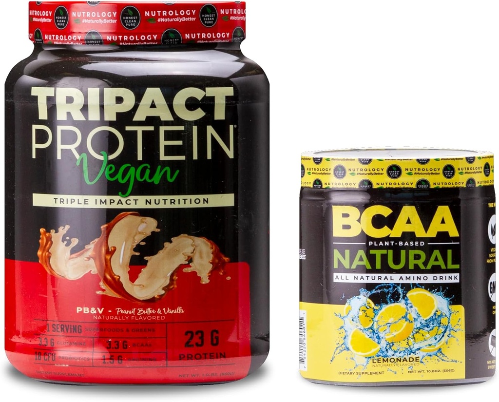 Polvere di proteina vegana TRIPACT, per Vegan Protein Shakes, vaniglia di burro di arachidi (20 Serve) BCAA naturale, polvere BCAA a base vegetale, aroma di limonata (30 Serve)