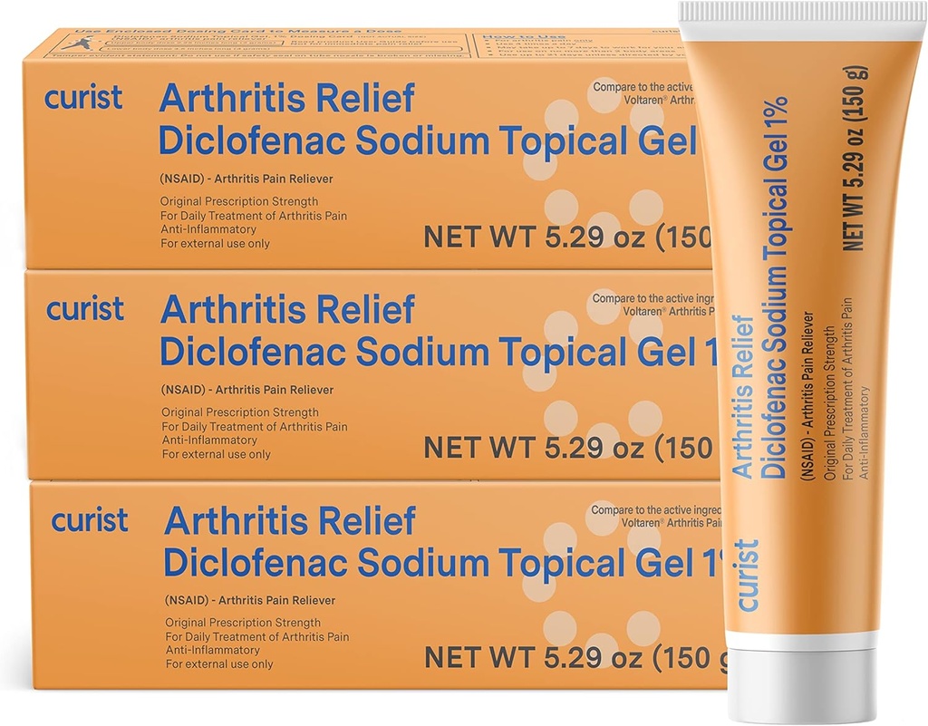 Curist Diclofenac Arthritis Crema Gel 1% (3 Tubi di 150g)- Stop Pain in Wrists, Piedi, Elbows, & Ankles. Rilievo del dolore dell'artrite della mano e dell'artrite del ginocchio Rilievo del dolore (3 Pack, 5.29 oz ea.)