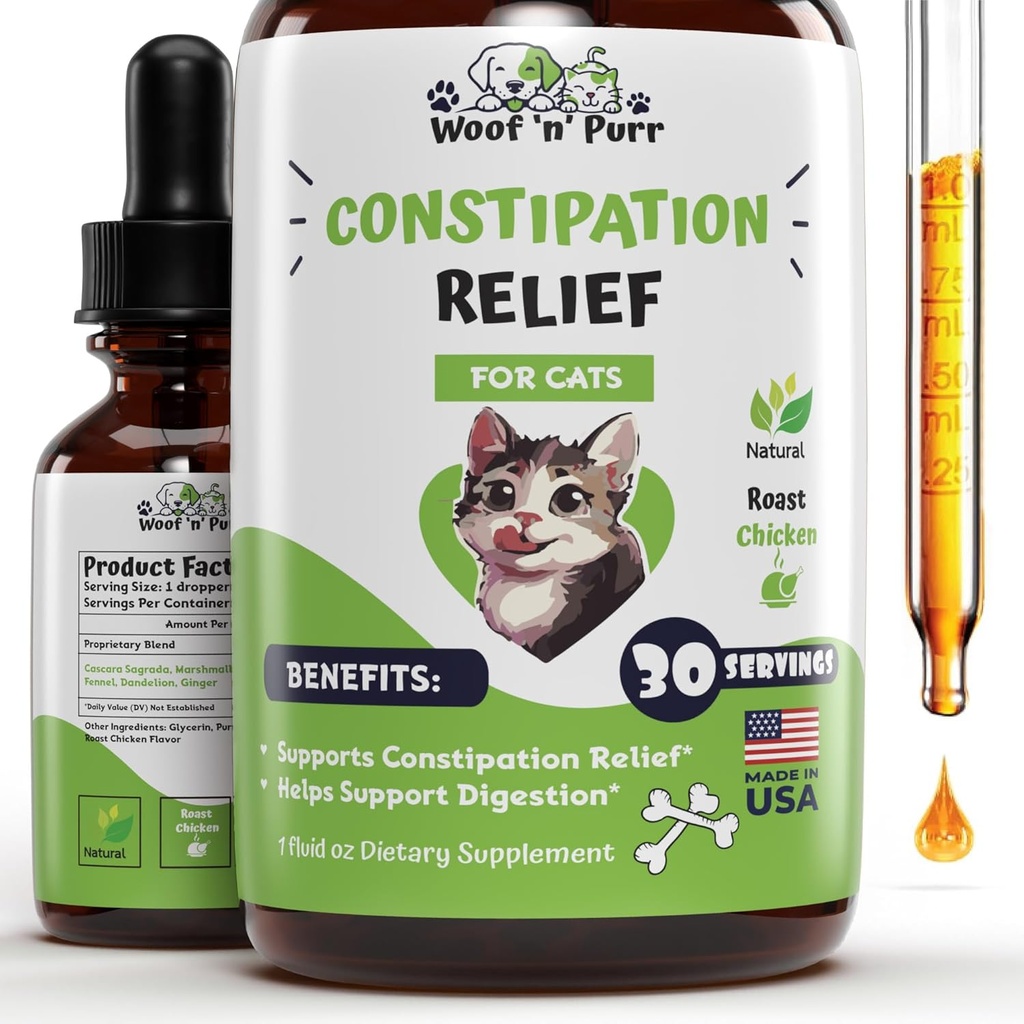 Rilievo di costipazione del gatto - Può Aiutare a ridurre la costipazione & Bowels bloccati, Migliorare il movimento di tasselli, &amp; molto altro - Rilievo di costipazione per gatti - Lassativo del gatto - 1 fl oz - Sapore di pollo (2)