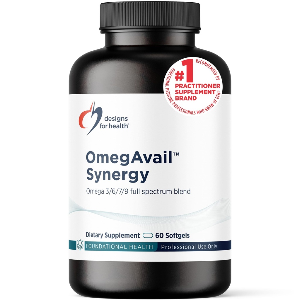 Progetti per salute OmegAvail Synergy - Omega Complex per adulti - Omega 3-6-7-9 acidi grassi da Borage e Macadamia olio + Trigliceride (TG) Fish Oil con DHA & EPA (60 Softgels)