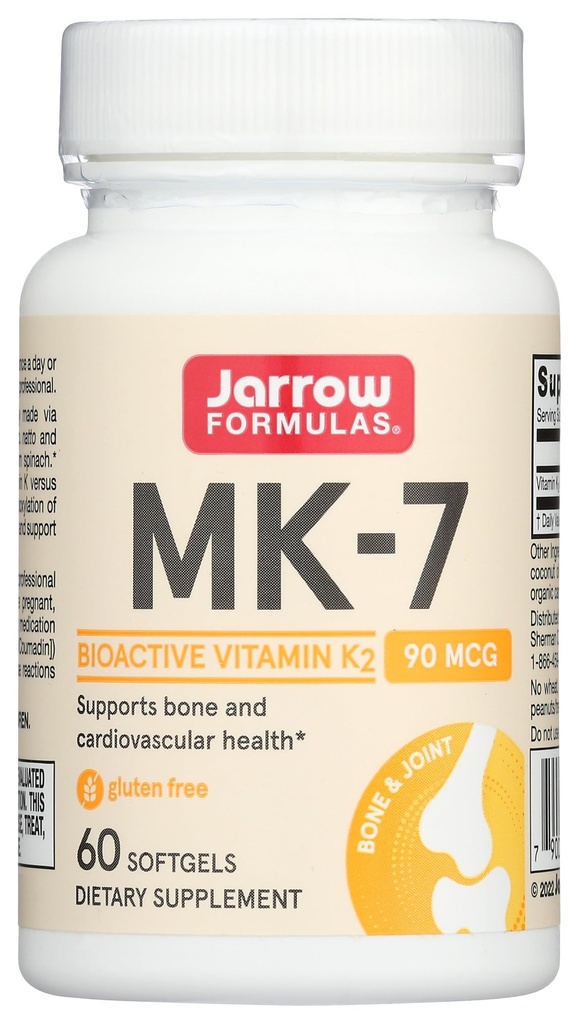 Jarrow Formulas MK-7 90 mcg - Bioactive Form of Vitamin K2-60 Servings (Softgels) - per Bone & Cardiovascular Health - Vitamina K2 MK-7 Integratore alimentare - K2 Vitamina Supplemento MK-7 - Gluten Free