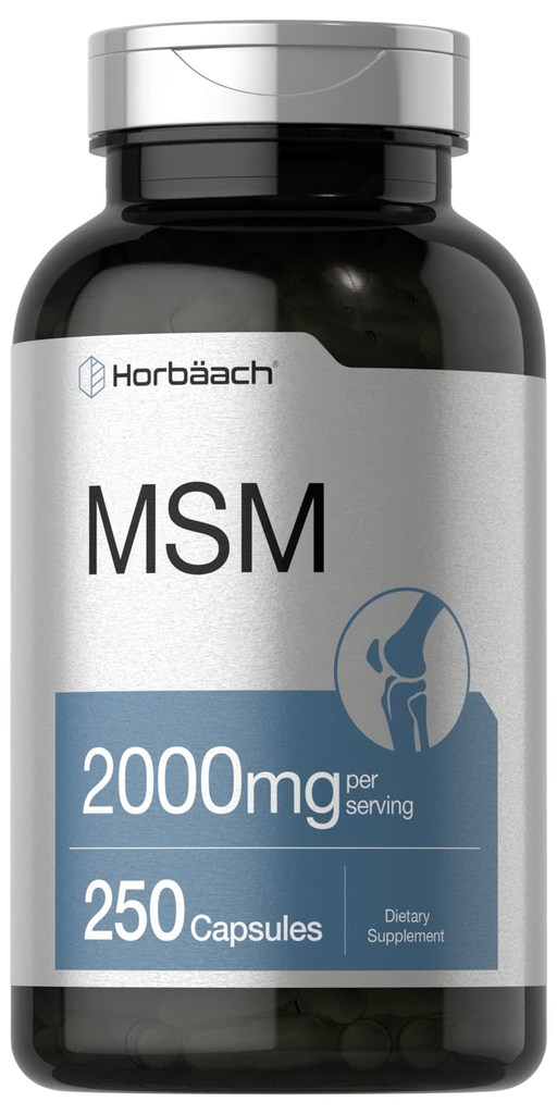 Horbäach MSM Supplemento capsule | 2000mg | 250 Count | Non OGM e Gluten Formula gratuita | Methylsulfonylmethane