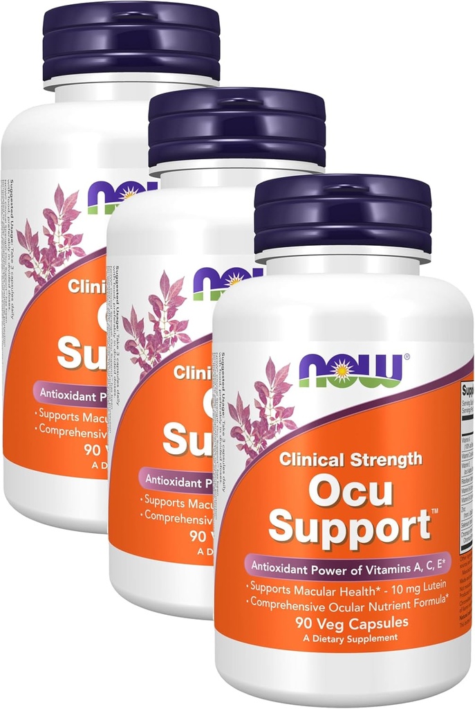 NOW Integratori, Ocu SupportTM con FloraGLO® Lutein, Plus Vitamine A, C ed E, 90 capsule di Veg (Pack of 3)