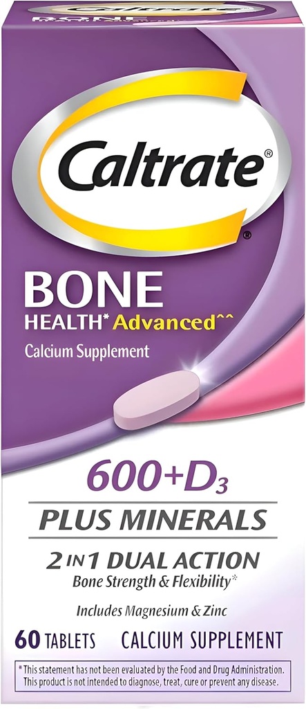 Caltrate 600+D3 Plus Minerals Calcium e Vitamina D Supplemento Tablets, Bone Salute e Minerale Supplemento per Adulti - 60 Conte